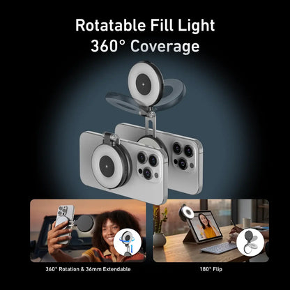TELESIN Magnetic Fill Light Mini Selfie Ring Fill Lamp 3 Modes with Mirror Light for iPhone 17 16 15 14 Samsung VIVO HUAWEI MI