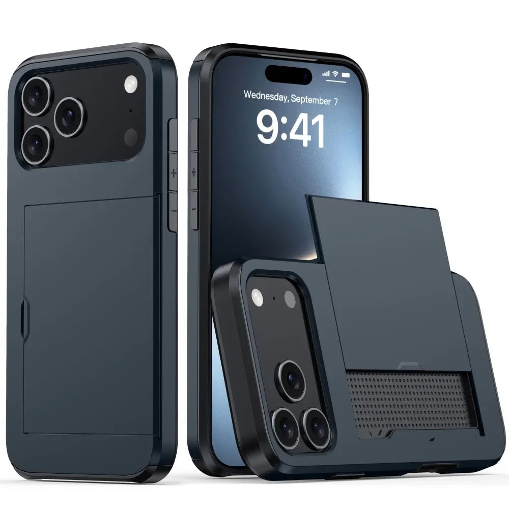 Wallet Slide Cover Card Slot Phone Cover For iPhone 17 Pro Max 17 Air 17Pro Max Case Luxury Business Style Shockproof Funda Capa