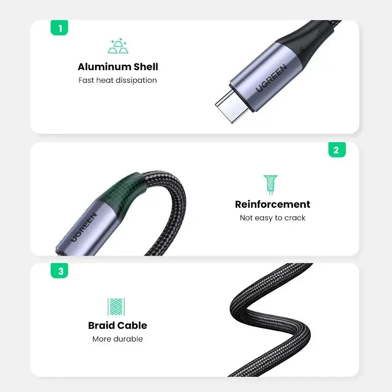 UGREEN 240W USB C Gen2 Cable 10Gbps Techs Park