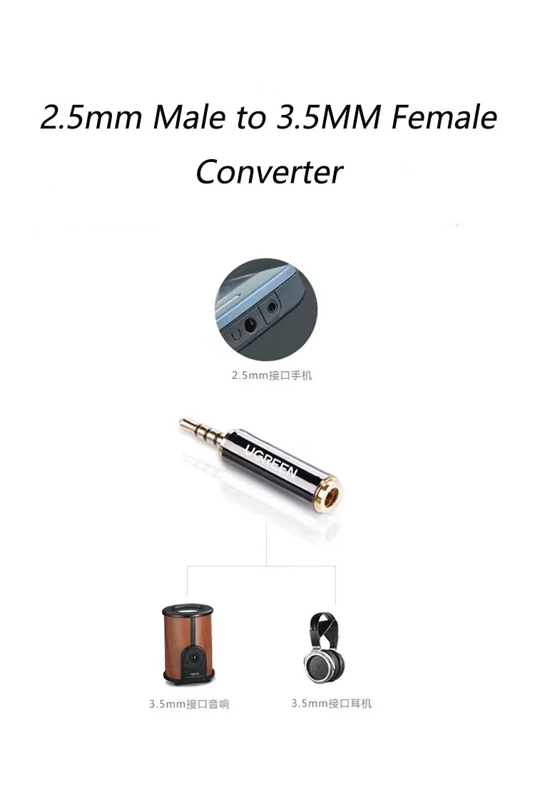 Ugreen 2.5mm to 3.5mm Adapter 2.5mm Male to 3.5mm Female Converter Gold Plated Jack Stereo Full Metal Connector