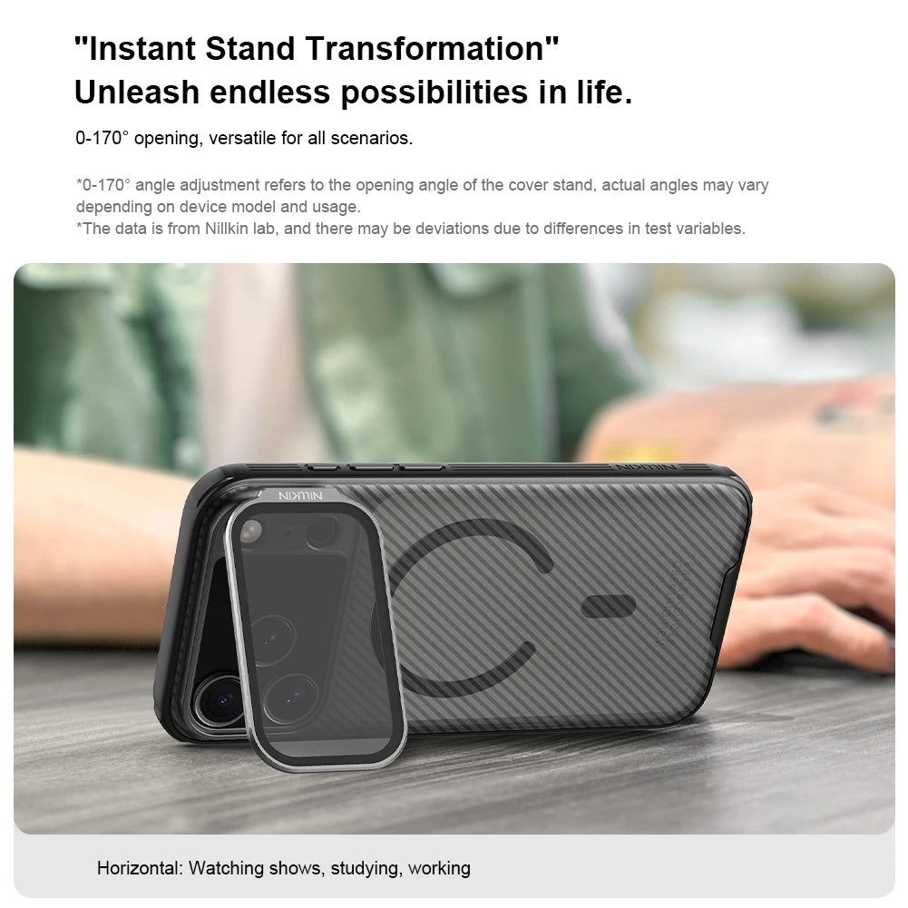 For iPhone 17 Pro Max, NILLKIN CamShield Case, Lens Slide Cover + Rebound Hinge, Imported PC Material, Herringbone Pattern Shell