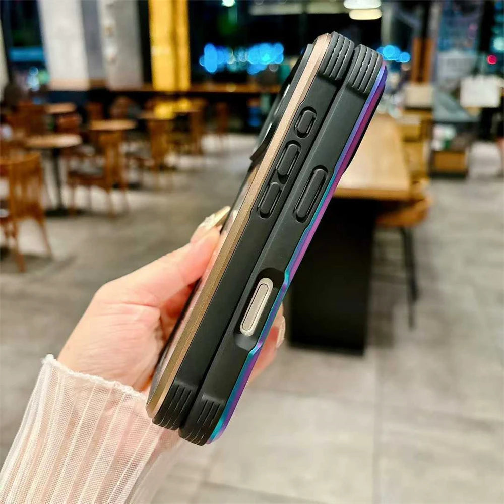 Aluminum Alloy Transparent Magsafe Phone Case For iPhone 17 Pro Max 17Air 15 16Pro Max Military Anti Fall Magnetic Cover