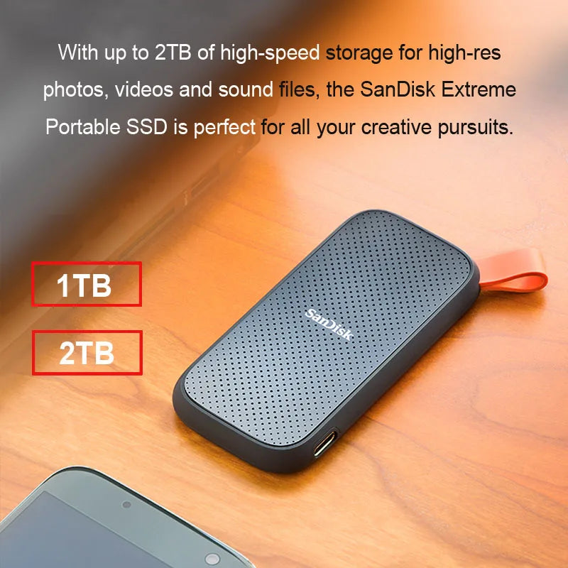 SanDisk E30 Portable SSD USB 3.2 USB-C External HD 1TB 2TB HDD Hard Drive SSD Solid State Drive for Laptop/Desktop External SSD
