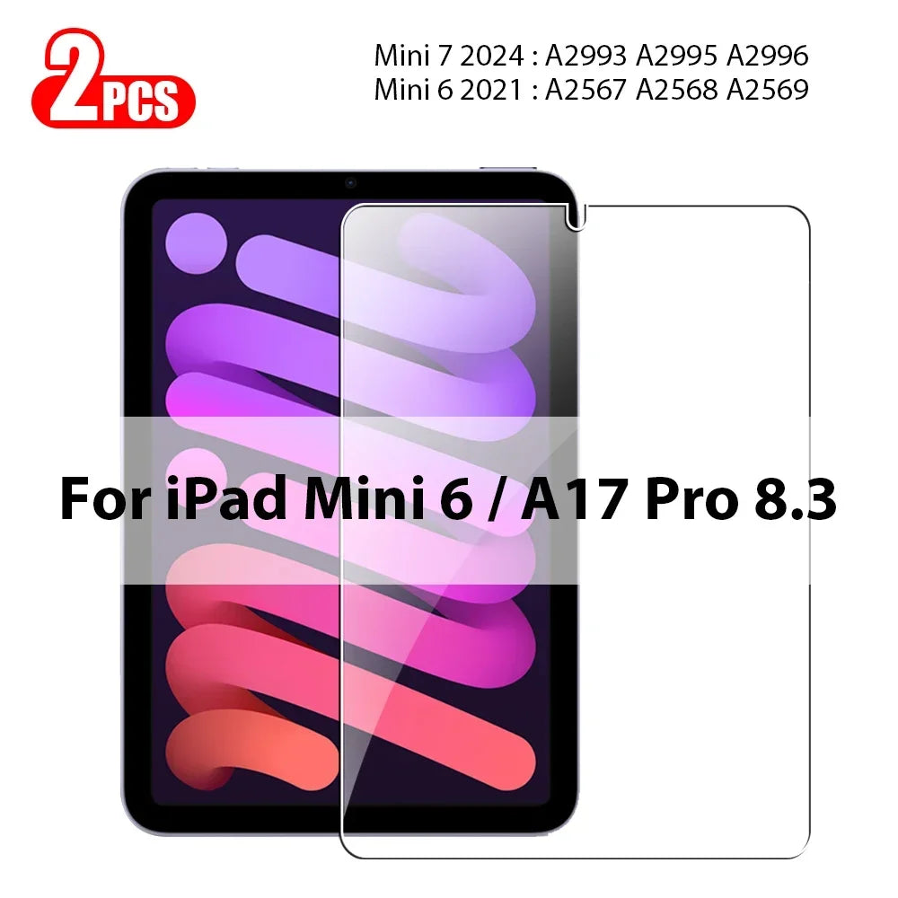 2PCS Tempered Glass Screen Protector For iPad A16 Air 13 11 5 4 M3 2025 Pro 12.9 12 9 M4 M2 10th 9th 7th Gen 10.2 Mini 6 7 Film