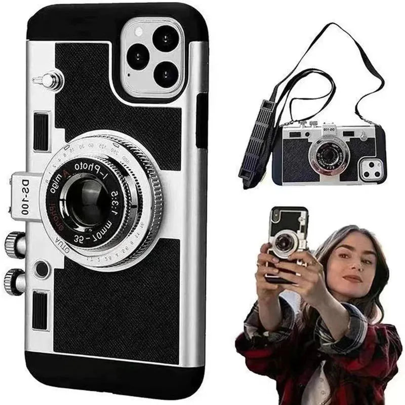 Emily In Paris 3D Retro Camera Leather Case for IPhone 11 13 14 15 Pro Max 12 Mini XS XR X 7 8 Plus SE 2022 IPones Accessories