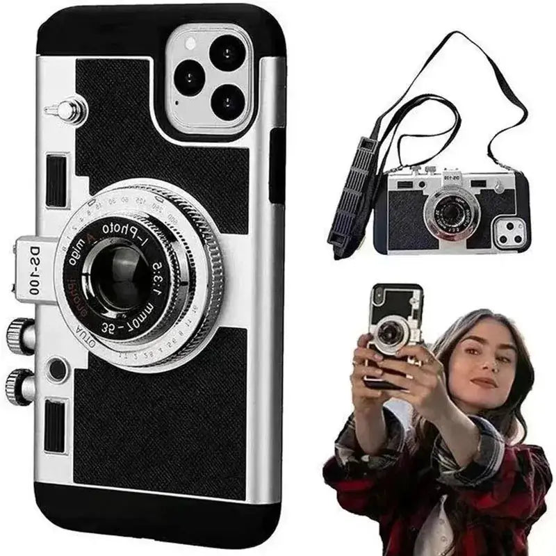 Coque en cuir Emily In Paris 3D Rétro Appareil Photo pour iPhone 11 13 14 15 Pro Max 12 Mini XS XR X 7 8 Plus SE 2022 Accessoires pour iPhones