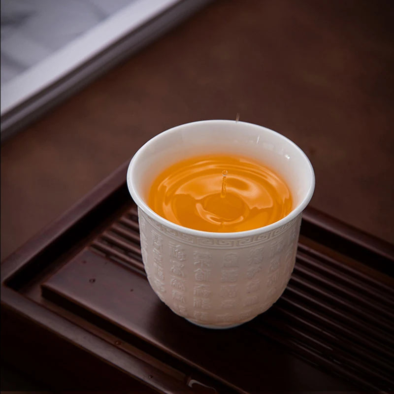150ml Teacup Jade White Porcelain Cup Heart Sutra Cup Baifu Cup Ceramic Tea Set Supplies Living Room Coffee Table Decoration