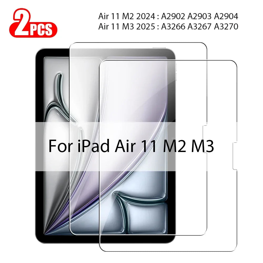 2PCS Tempered Glass Screen Protector For iPad A16 Air 13 11 5 4 M3 2025 Pro 12.9 12 9 M4 M2 10th 9th 7th Gen 10.2 Mini 6 7 Film