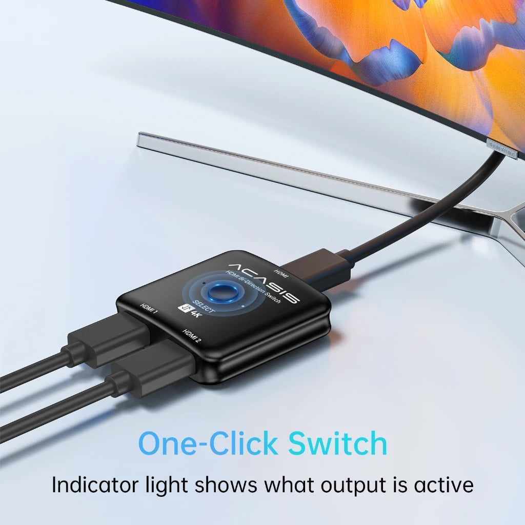 ACASIS HDMI Switch Splitter 4K@60hz Bidirectional HDMI 2.0 Switcher 2 in 1 Out HDMI Splitter 1 in 1 Out Support 4K 3D HDR for Pc