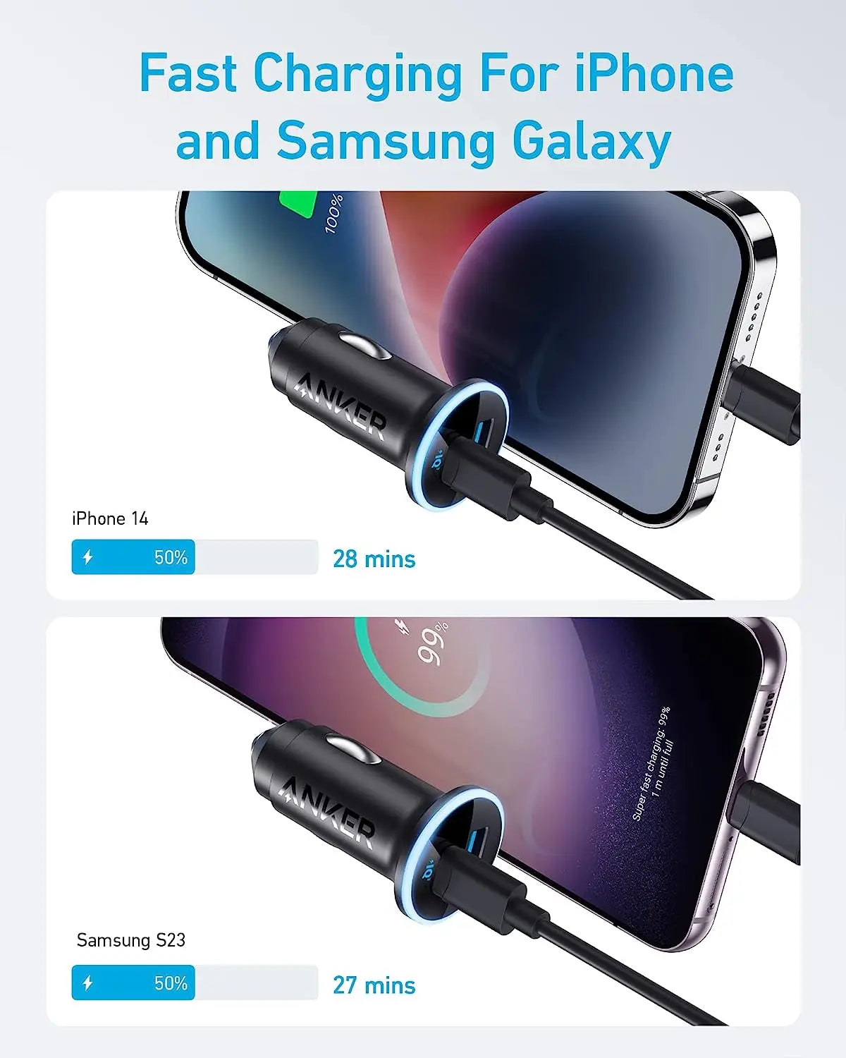 Anker 52.5W Cigarette Lighter USB Charger USB C Car Charger Adapter 323 Anker Car Charger With 30W PowerIQ 3.0