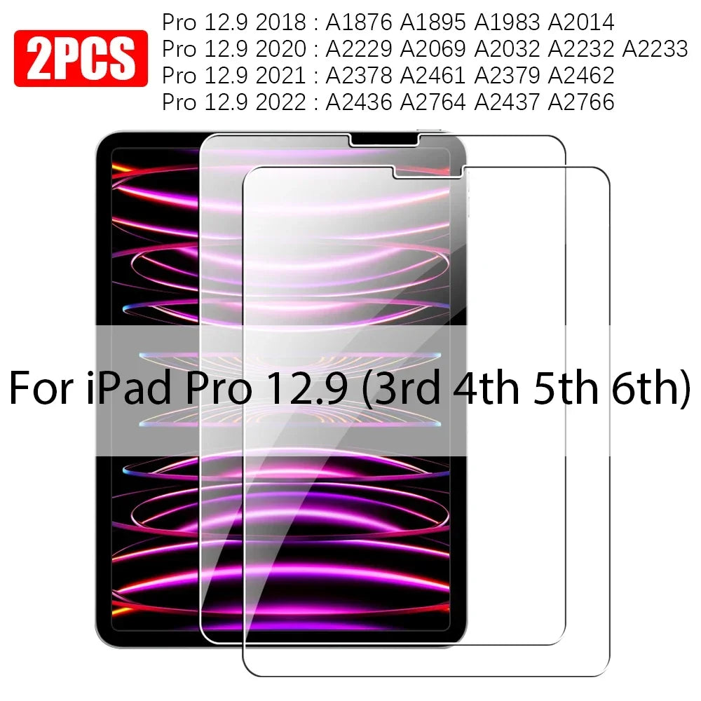 2PCS Tempered Glass Screen Protector For iPad A16 Air 13 11 5 4 M3 2025 Pro 12.9 12 9 M4 M2 10th 9th 7th Gen 10.2 Mini 6 7 Film
