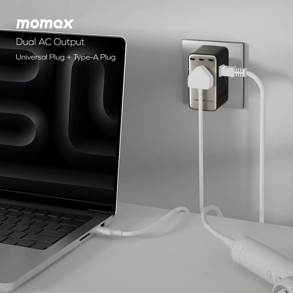 MOMAX 1-World 205W 7-Port Dual AC Travel Adapter GaN Charger