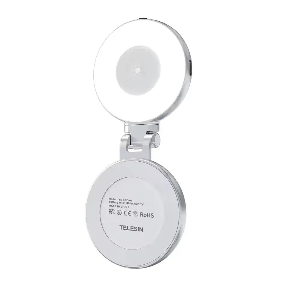 TELESIN Magnetic Fill Light Mini Selfie Ring Fill Lamp 3 Modes with Mirror Light for iPhone 17 16 15 14 Samsung VIVO HUAWEI MI