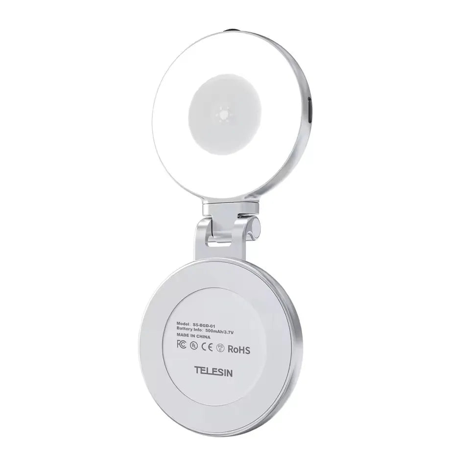 TELESIN Magnetic Fill Light Mini Selfie Ring Fill Lamp 3 Modes with Mirror Light for iPhone 17 16 15 14 Samsung VIVO HUAWEI MI