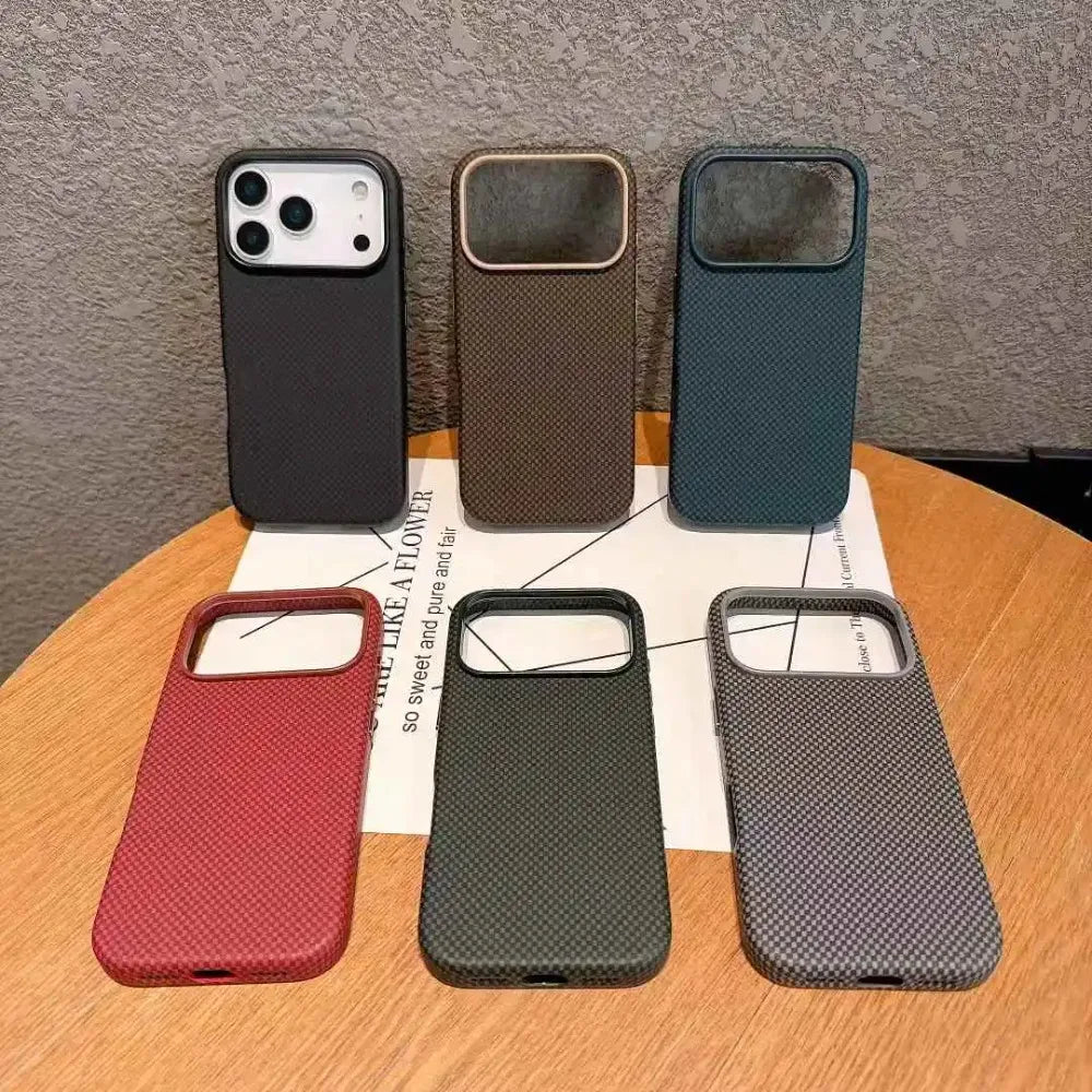 Original Kevlar Carbon Fiber Texture Magnetic Case For IPhone 17 Pro Max 17 Air Smooth-Touch Metal Camera Frame Shockproof Cover