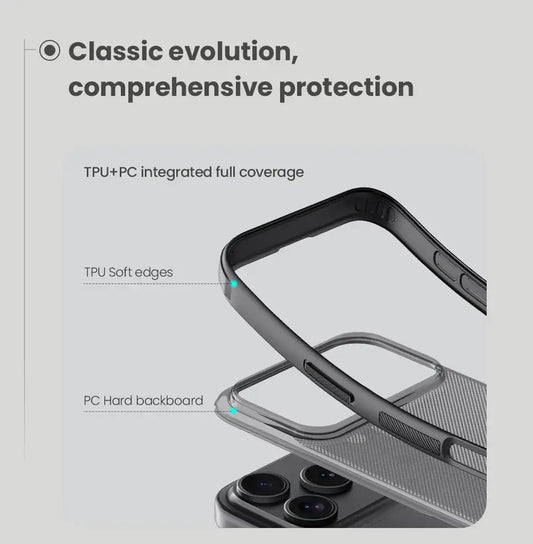 Nillkin Super Frosted Shield Pro Case Transparent Black for iPhone 17, 17 Pro, and 17 Pro Max – Shockproof Frosted Protective Cover