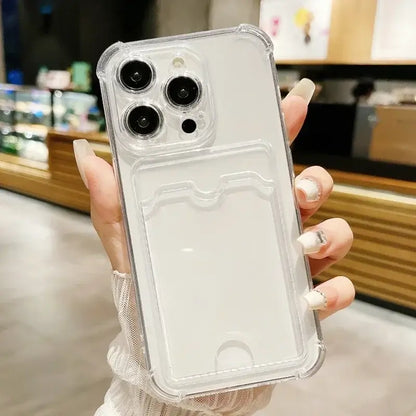 Étui Housse Porte-Cartes Transparent pour iPhone 17 16 15 14 Plus 13 12 11 Pro Max, Coque Arrière Portefeuille à Fentes Anti-choc pour iPhone