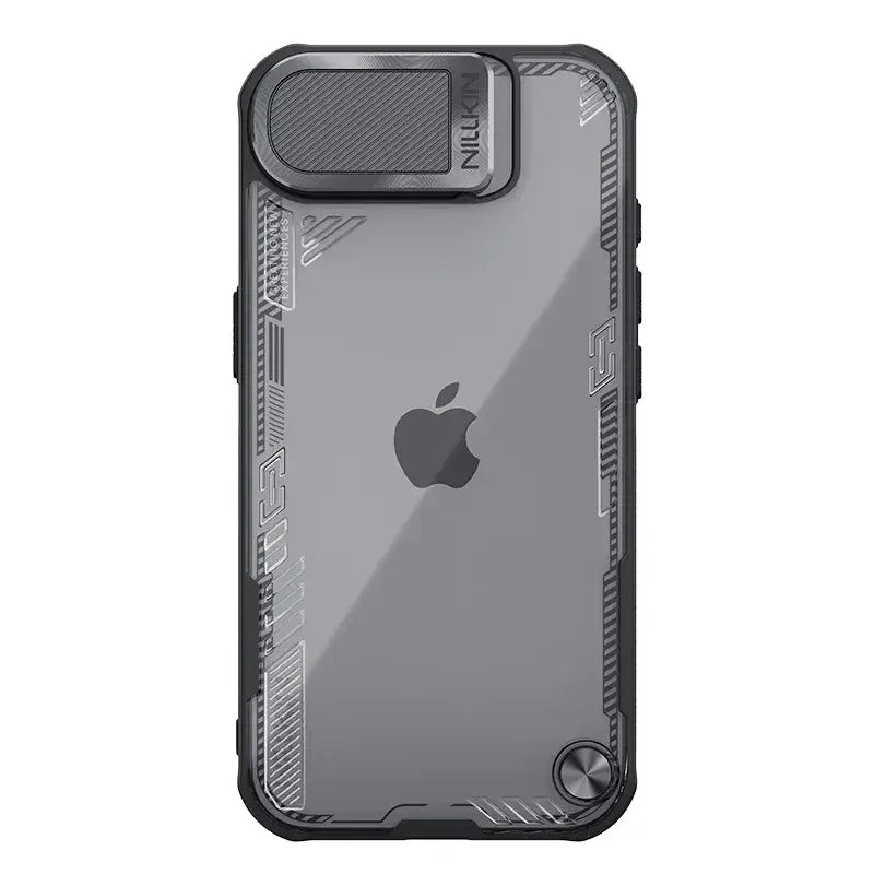 Coque NILLKIN pour iPhone 16e, modèle iceblade Prop Lens, ultra-fine, transparente, avec support de caméra et protection arrière.