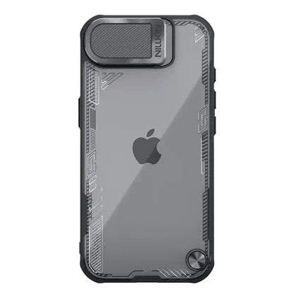 Coque NILLKIN pour iPhone 16e, modèle iceblade Prop Lens, ultra-fine, transparente, avec support de caméra et protection arrière.
