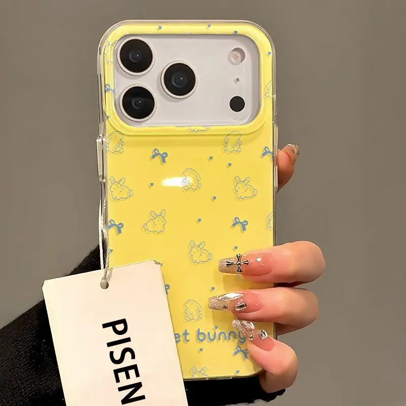 New Trendy Korean Ins Butterfly Rabbit Couple Phone Case For iPhone 17 Air 15 14 13 16Pro 12 11Pro Max Plus Minimalism Y2k Cover