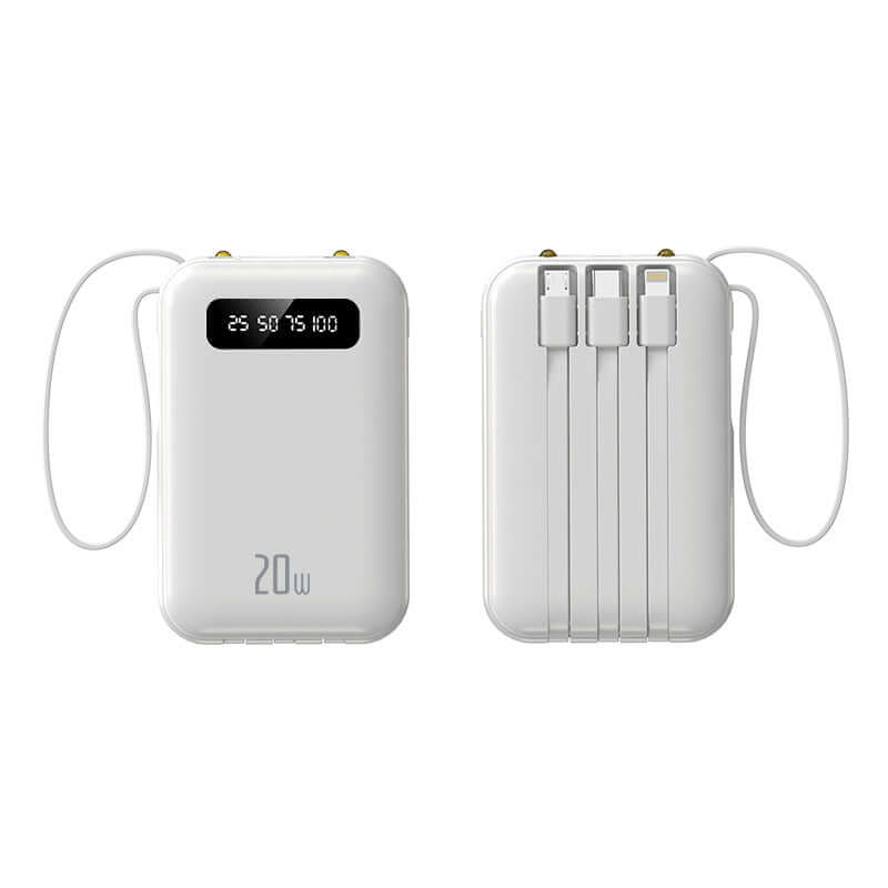 Mini 10000mAh Power Bank with Built-in Cable, Cute Design - compact charging device with built-in cables.