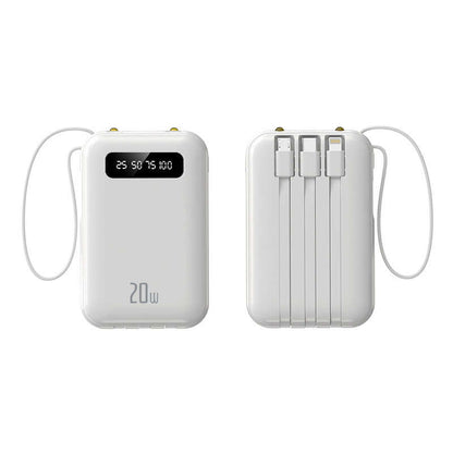 Mini 10000mAh Power Bank with Built-in Cable, Cute Design - compact charging device with built-in cables.
