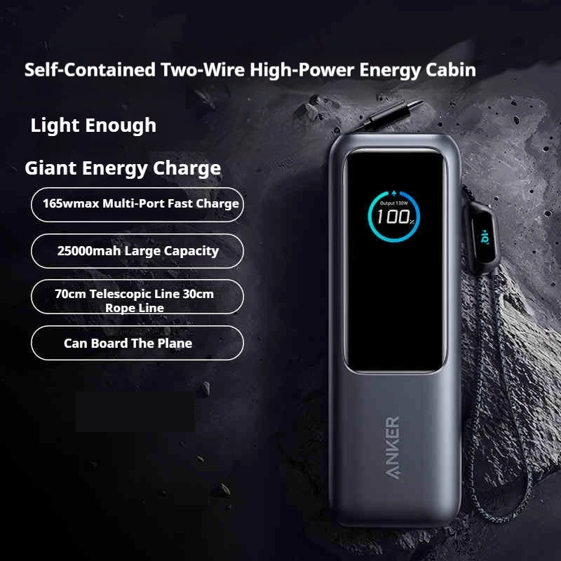 Anker Zolo 25000mah Power Bank 165W PD Fast charging With Built-In Retractable Cables Mobile Power For iPhone16 MacBook Laptop