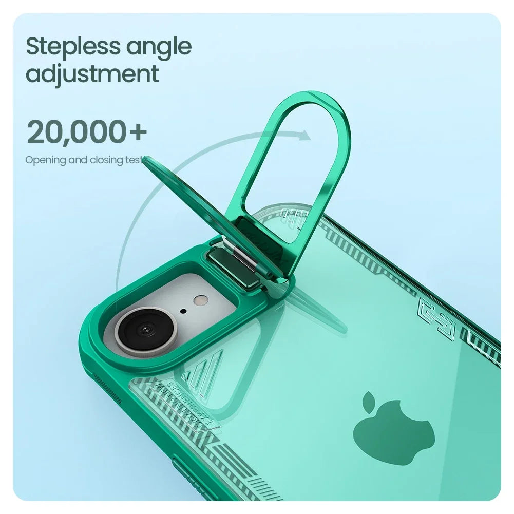 NILLKIN for iPhone 16e Case iceblade Prop Lens Ultra-Thin clear transparent Camera Hollow Stand Protect Cover