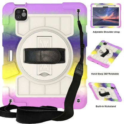 Heavy Duty Case For iPad Pro 11 M4 2024 Model A2836 A2837 A3006 360 Rotation Armor Stand Cover With Shoulder Strap Shockproof