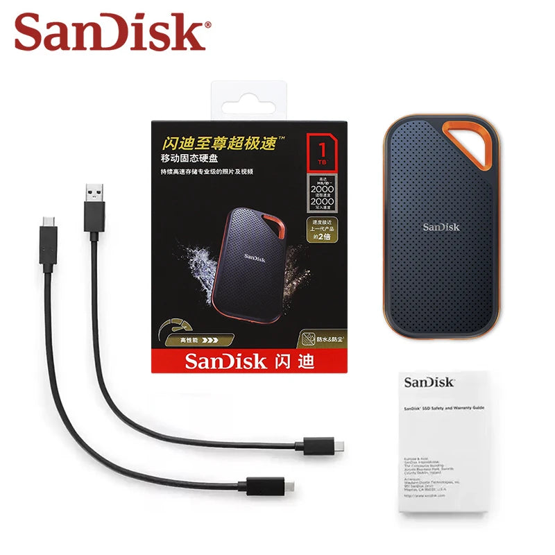 Read & Write 2000MB/s SanDisk E81 Extreme PRO Portable SSD NVMe 4T 2T 1T USB3.2 Gen2X2 Drop protection IP55 For Laptops/Desktops