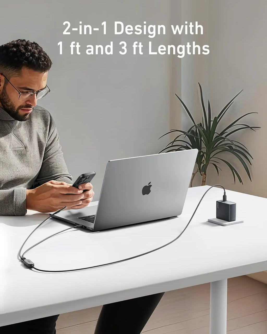 Anker USB C Cable 4ft 2-in-1 140W Max Fast Charging for iPhone 15 Series, Samsung, MacBook,and More (USB 2.0, Braided)