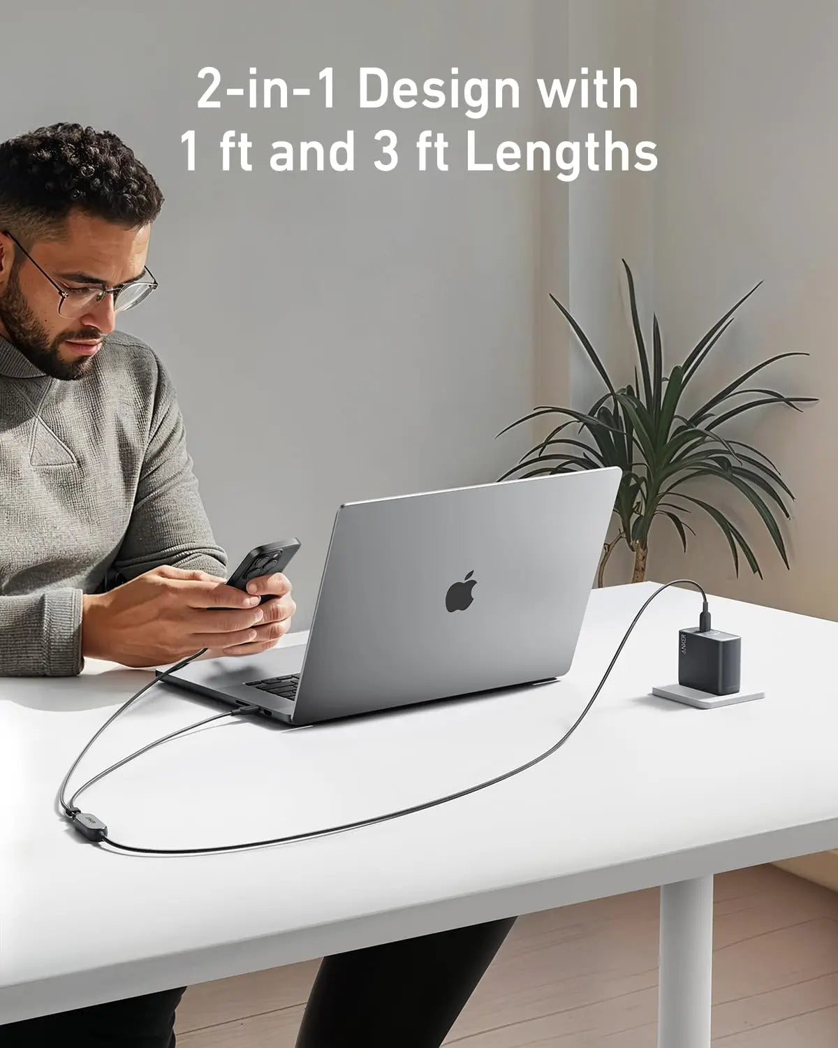 Anker USB C Cable 4ft 2-in-1 140W Max Fast Charging for iPhone 15 Series, Samsung, MacBook,and More (USB 2.0, Braided)