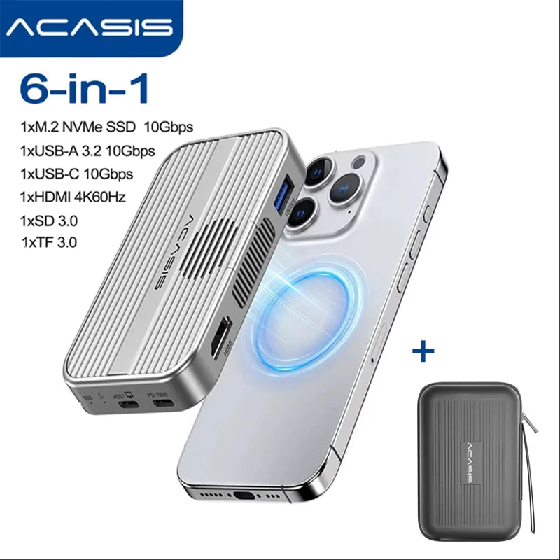 ACASIS M.2 NVMe SSD Enclosure Magnetic USB C Docking Station 10Gbps with Cooling Fan for iPhone 16/15 Pro 2230/42/60/80 NVME SSD