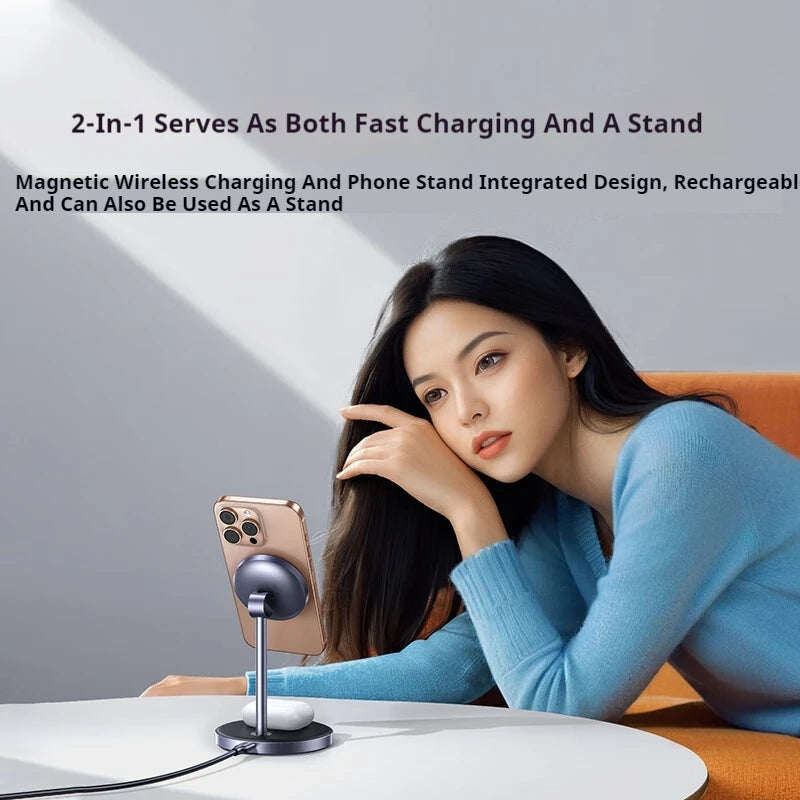 15W UGREEN Magnetic Wireless Charger 2-in-1 Foldable Wireless Charger Stand Magsafe Fast Charging For iPhone 16 Pro Max/AirPods