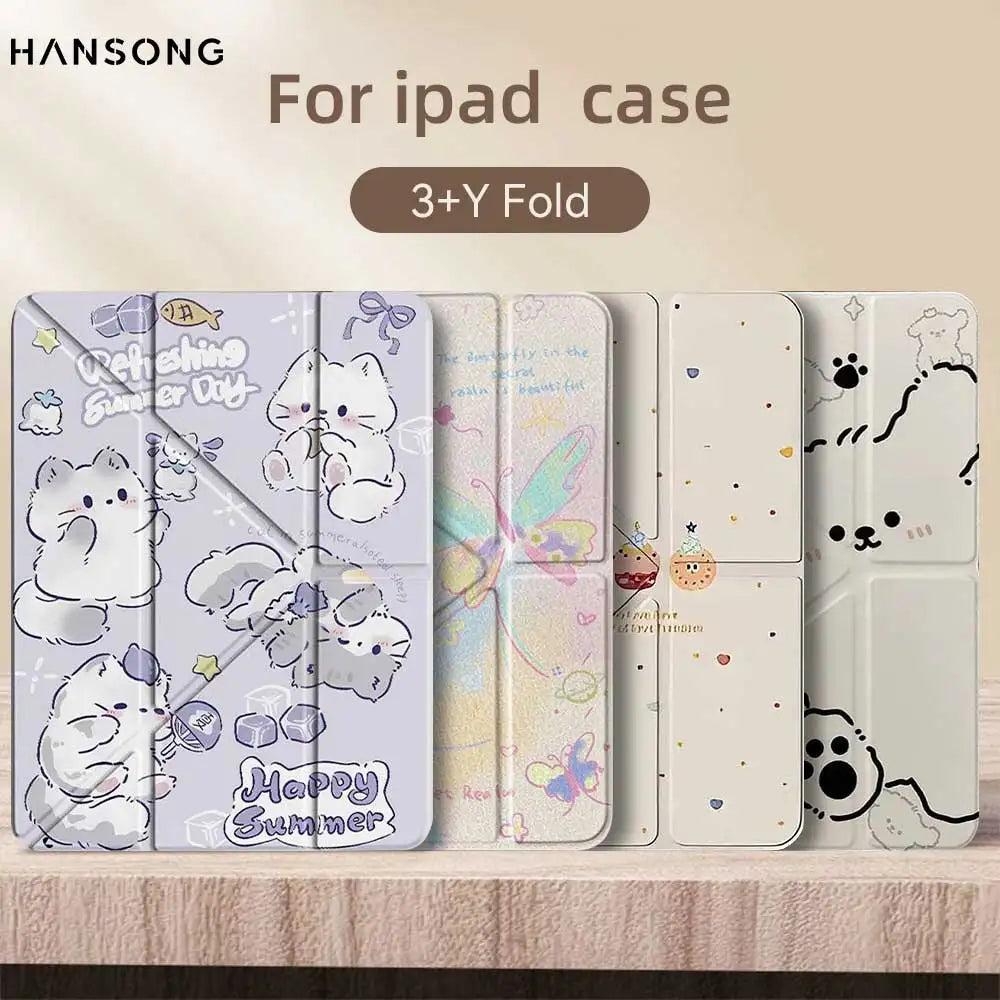 Y - Type Case with Pencil Holder for iPad 10th Gen (A16) 11 iPad Pro 11 12.9 13 Air 4/5/7/ 8/9  10.2 Air 11 13 M2/M3/M4 mini 6 7