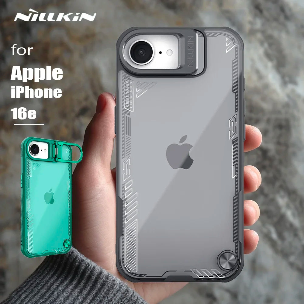 NILLKIN for iPhone 16e Case iceblade Prop Lens Ultra-Thin clear transparent Camera Hollow Stand Protect Cover