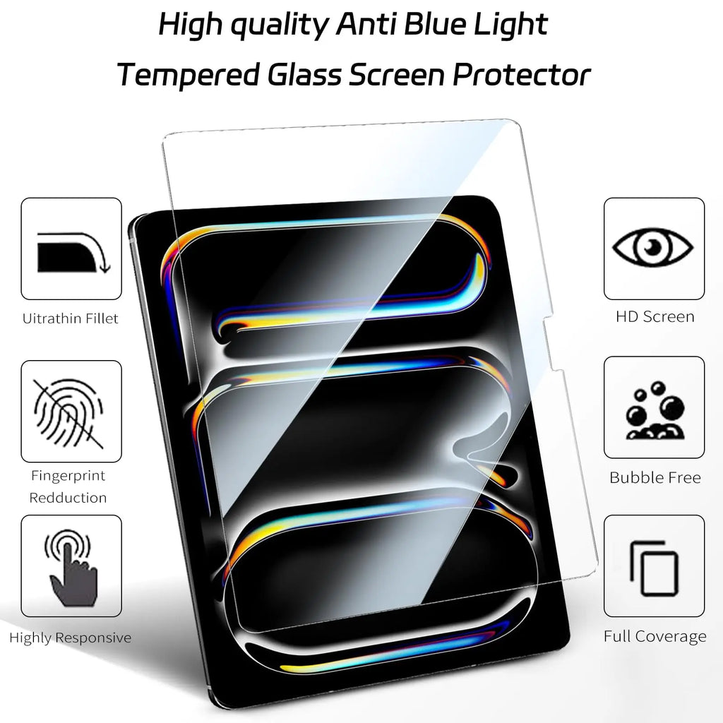 Screen Protector for iPad Pro 11 Inch 2024 M4 Premium Tempered Glass 9H Hardness Anti-Scratch Bubble-Free Protective Film