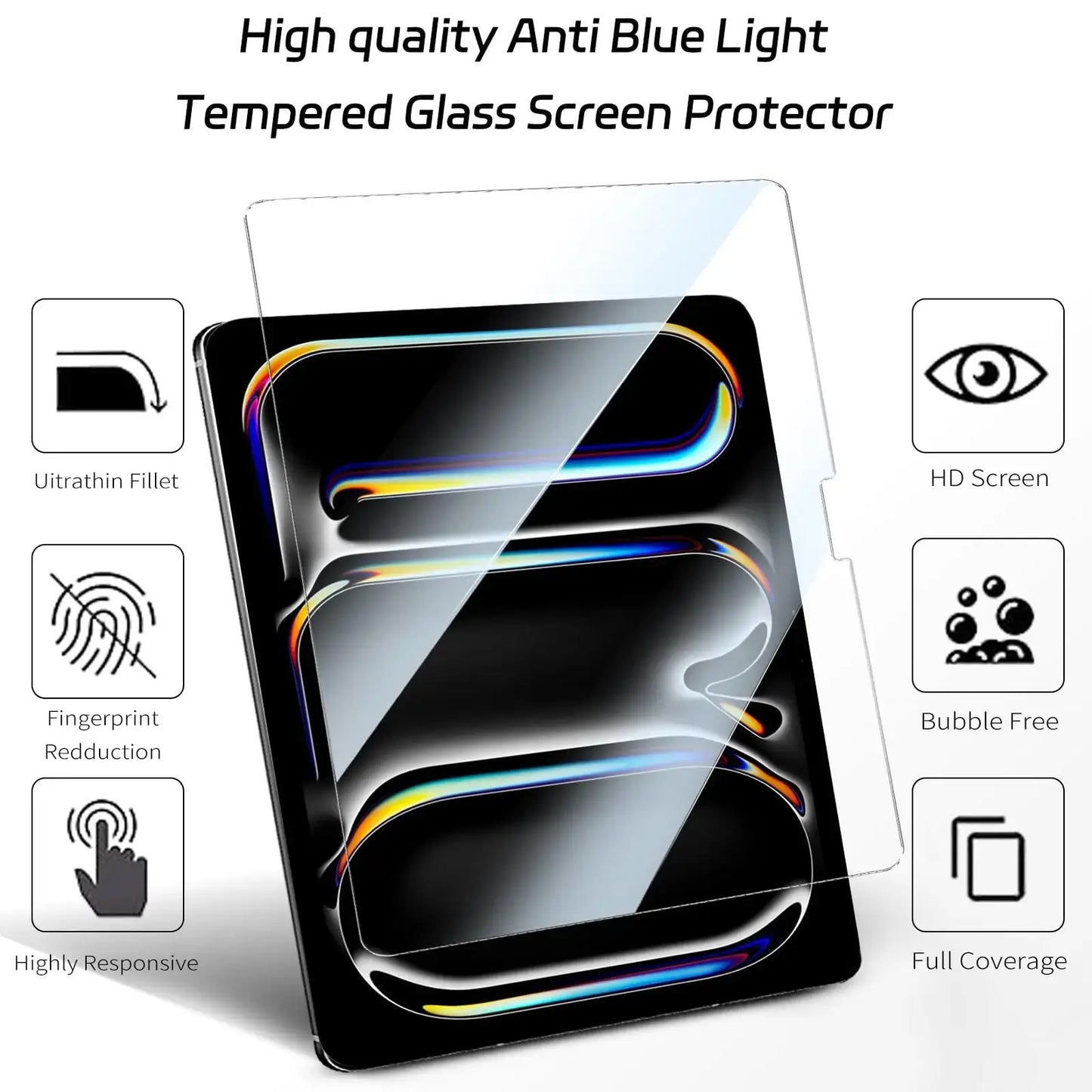 Screen Protector for iPad Pro 11 Inch 2024 M4 Premium Tempered Glass 9H Hardness Anti-Scratch Bubble-Free Protective Film