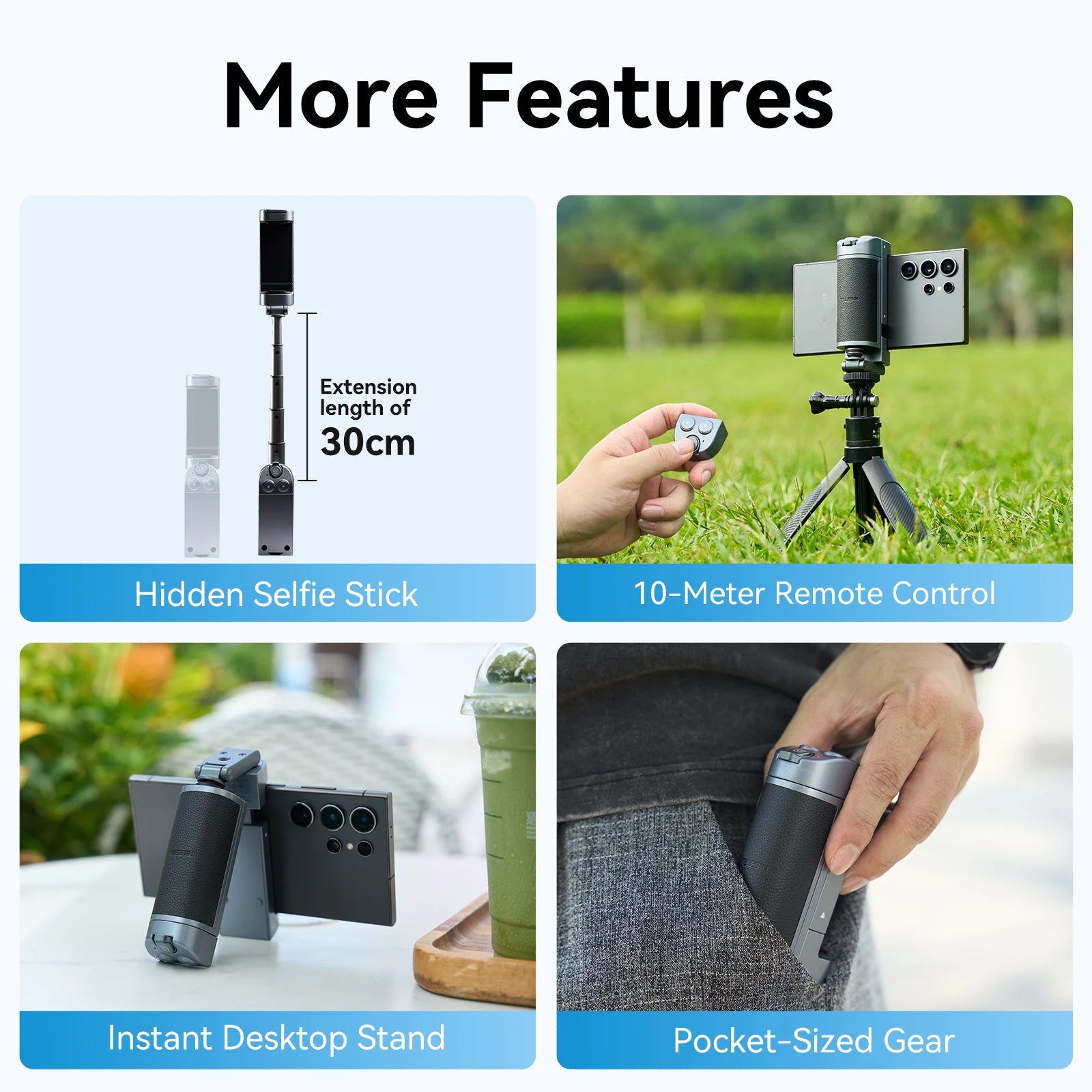 TELESIN°shooting Grip for Phone, Bluetooth Mobile Phone Grip, with Detachable Remote Control, Compatible with All Phone