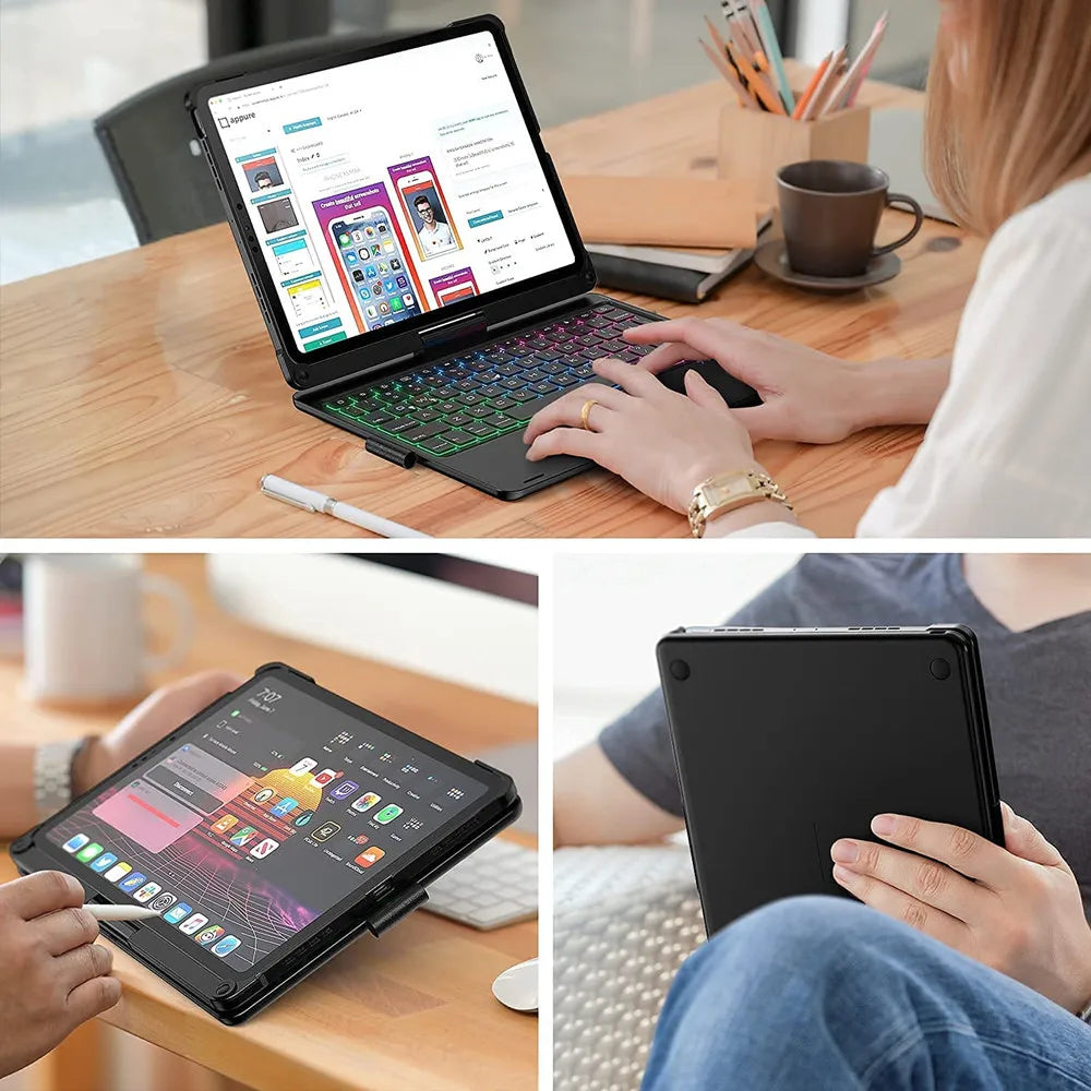 Bluetooth Magic Keyboard Case For iPad Air 11 13 Air 4 5 6 7 Pro 11 12.9 Pro 13 M4 M2 10.2 7th 8th 9th 360° Rotatable Keyboard