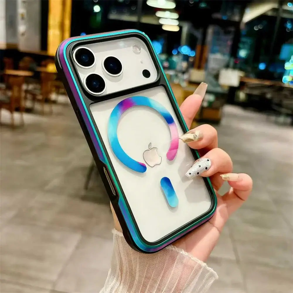Aluminum Alloy Transparent Magsafe Phone Case For iPhone 17 Pro Max 17Air 15 16Pro Max Military Anti Fall Magnetic Cover
