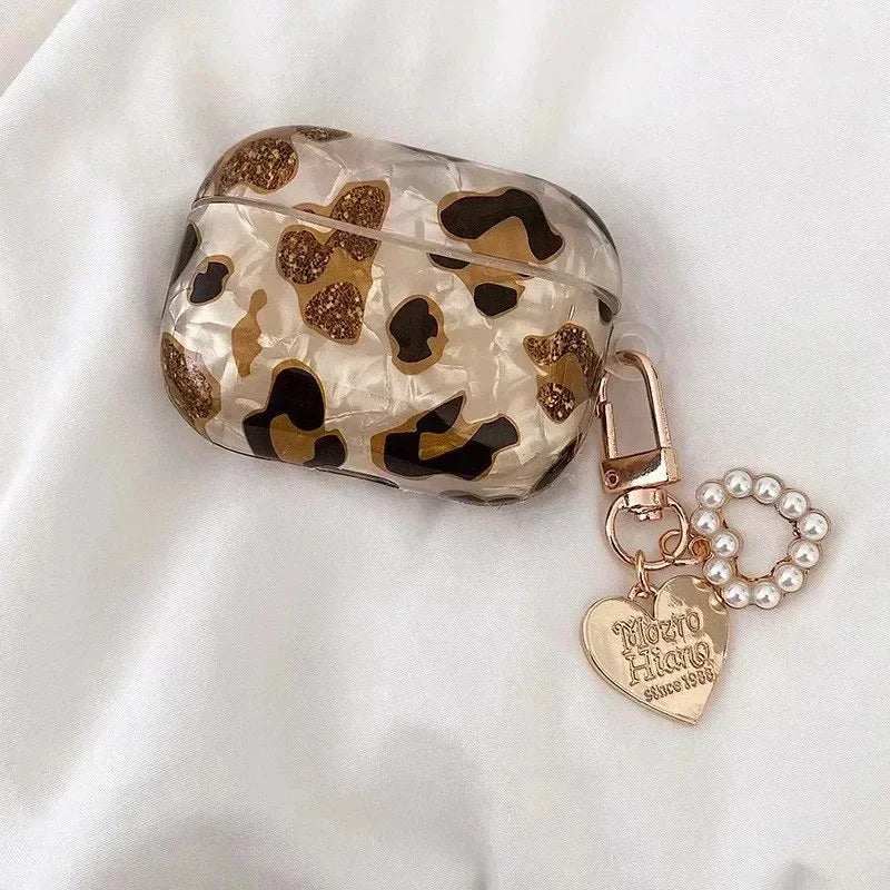 Pearl Earbuds Cases For 2024 Airpods 4 3 Leopard Pendant Headphone Protective Cover For Apple Airpod Pro 2 1 3rd Generation Case