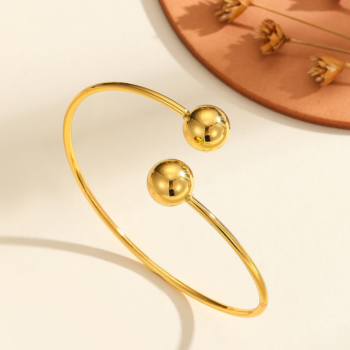 1pcs Copper Plated 18k Gold Double Headed Bead Opening Bracelet, With