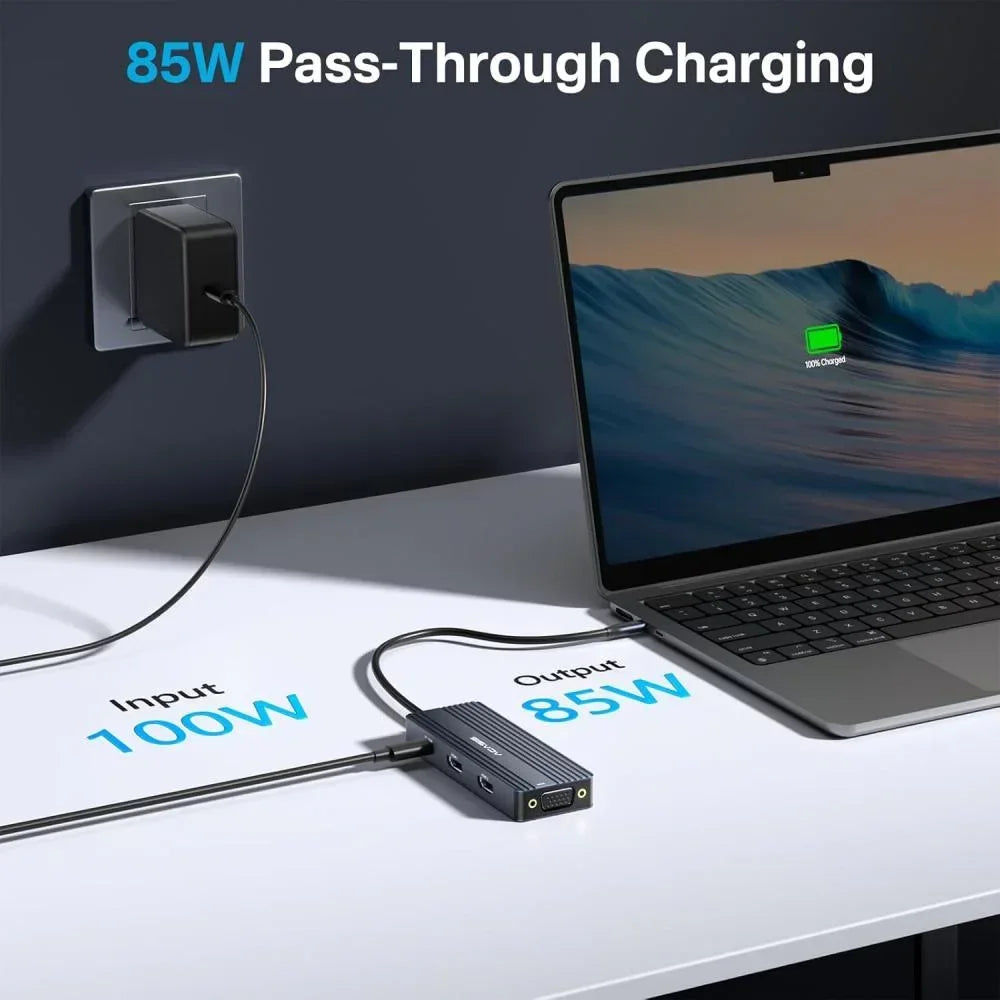 Acasis  USB-C Docking Station 8 Ports 5Gbps USB 3.0 4K 60HZ PD 100W Input 85W Output for Laptop