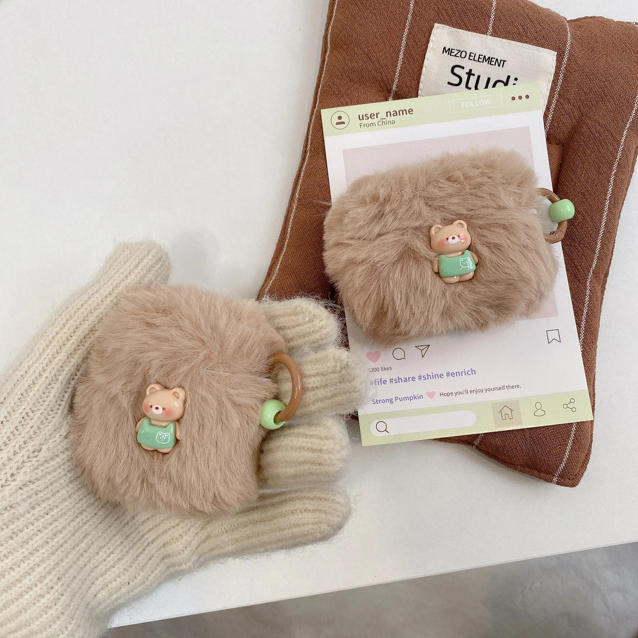 Cute Plush 3D Bear Earphone Case for Apple Airpods 1 2 Pro Protective Cover Fluffy For Air pods Pro2 3 Funda with Star Keychain