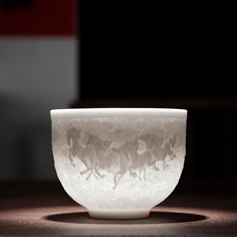 150ml Teacup Jade White Porcelain Cup Heart Sutra Cup Baifu Cup Ceramic Tea Set Supplies Living Room Coffee Table Decoration