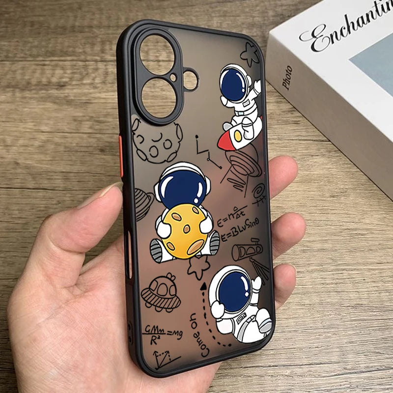 Cute Astronaut Phone Case For iPhone 17 Air 16 15 14 13 12 Pro Max 16 17 Pro 16e 11 Shockproof Soft Edge Matte Hard Cover Funda