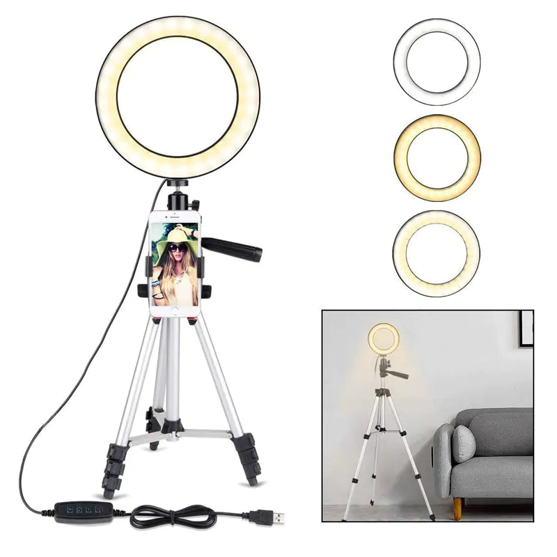 Adjustable 7.9-Inch LED Ring Light with Tripod