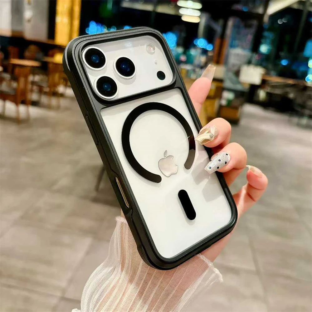 Aluminum Alloy Transparent Magsafe Phone Case For iPhone 17 Pro Max 17Air 15 16Pro Max Military Anti Fall Magnetic Cover