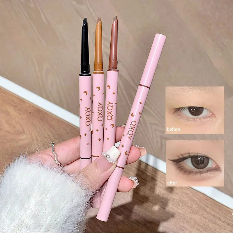 QXQY Double-head eyeliner, two-in-one eyebrow pencil and under-eye eyeliner, with brush head, long-lasting makeup,Lying silkworm